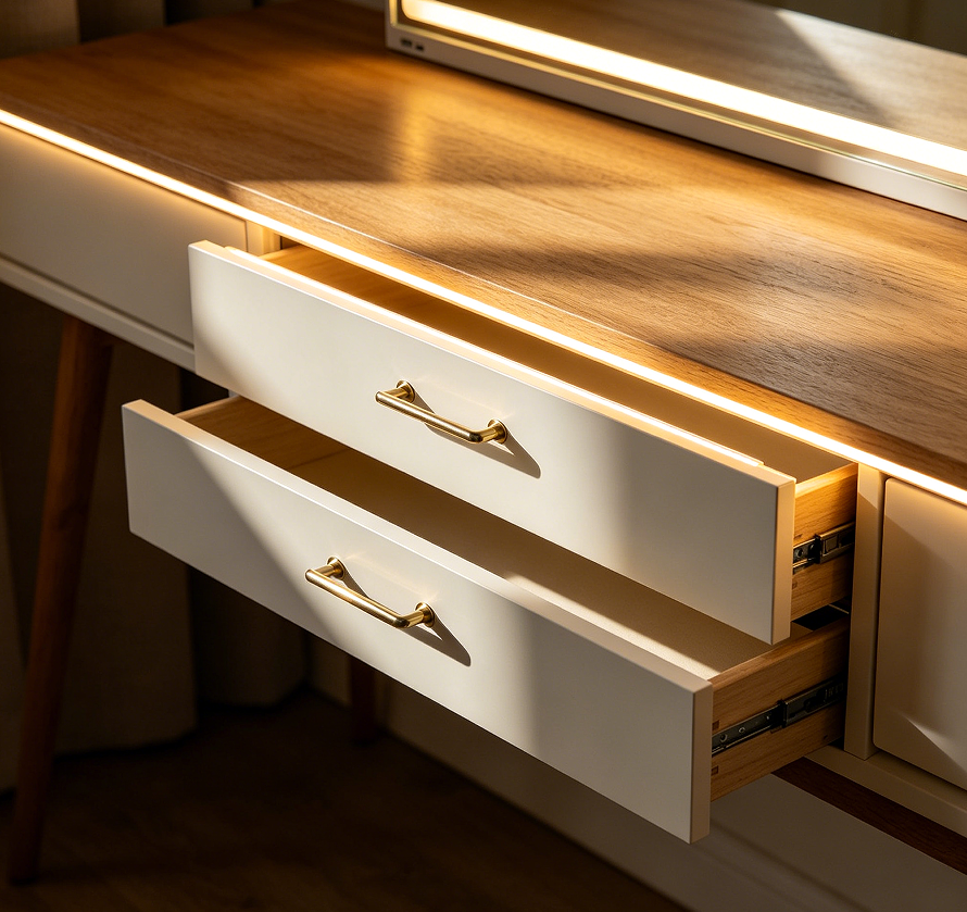 LED-Lit Vanity with Adjustable Color Temperature and Two Drawers